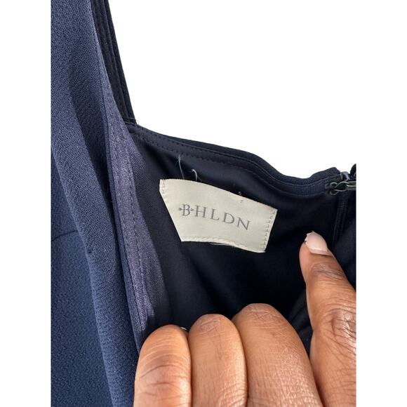 BHLDN Navy Blue Ashlynn Wedding Guest Side Slit Crepe Formal Maxi Gown Dress - Picture 3 of 11